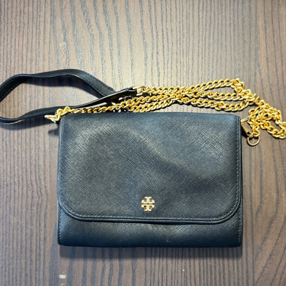 Tory Burch Black Crossbody Bag with Gold Chain